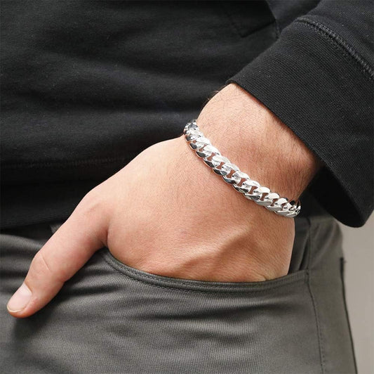 925 Sterling Silver Solid Miami Cuban Link Chain Bracelet, 6.5MM - 14.5MM- Curb Cuban Bracelet, Solid Thick Big Link Bracelet for Men, 8, 8.5, 9 Inch