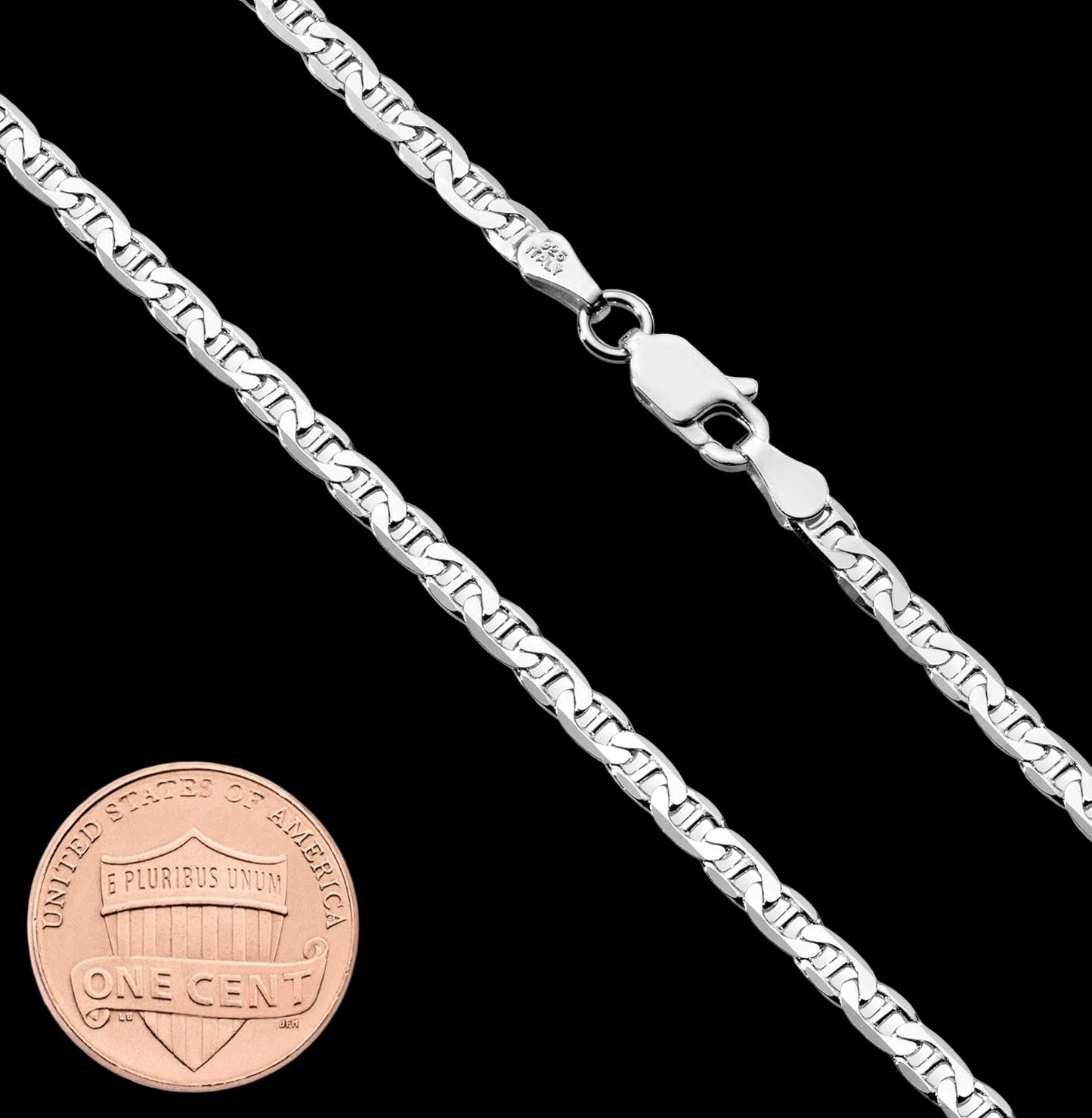 Solid 925 Sterling Silver Italian 3Mm Diamond-Cut Flat Mariner Link Chain Necklace for Women Men, Made in Italy