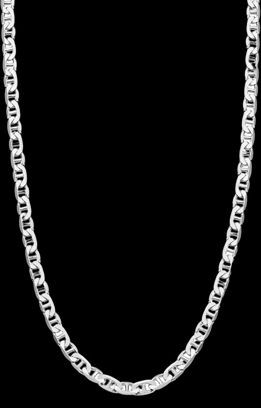 Solid 925 Sterling Silver Italian 3Mm Diamond-Cut Flat Mariner Link Chain Necklace for Women Men, Made in Italy